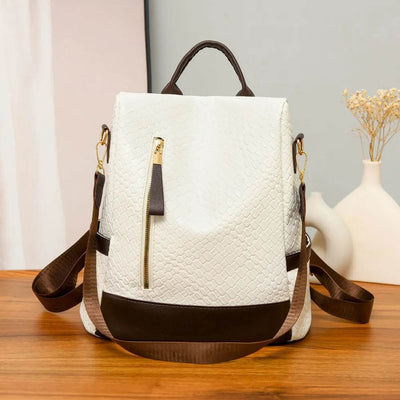 Trendsi Woven Backpack Handbag in white with brown accents and adjustable straps