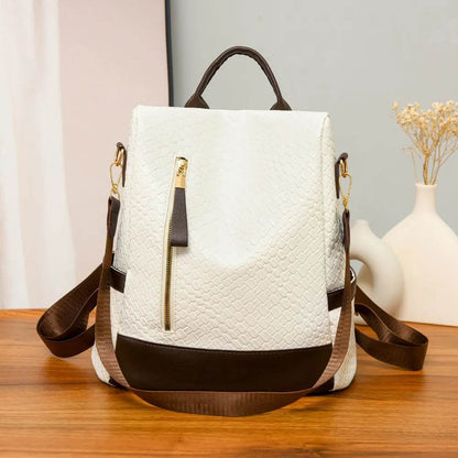 Trendsi Woven Backpack Handbag in white with brown accents and adjustable straps