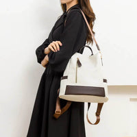 Trendsi Woven Backpack Handbag in white with brown accents, perfect for stylish everyday use.