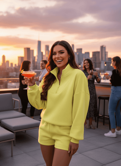 Zip-Up Sweatshirt & Shorts Set - Casual Loungewear - Fashions Envy